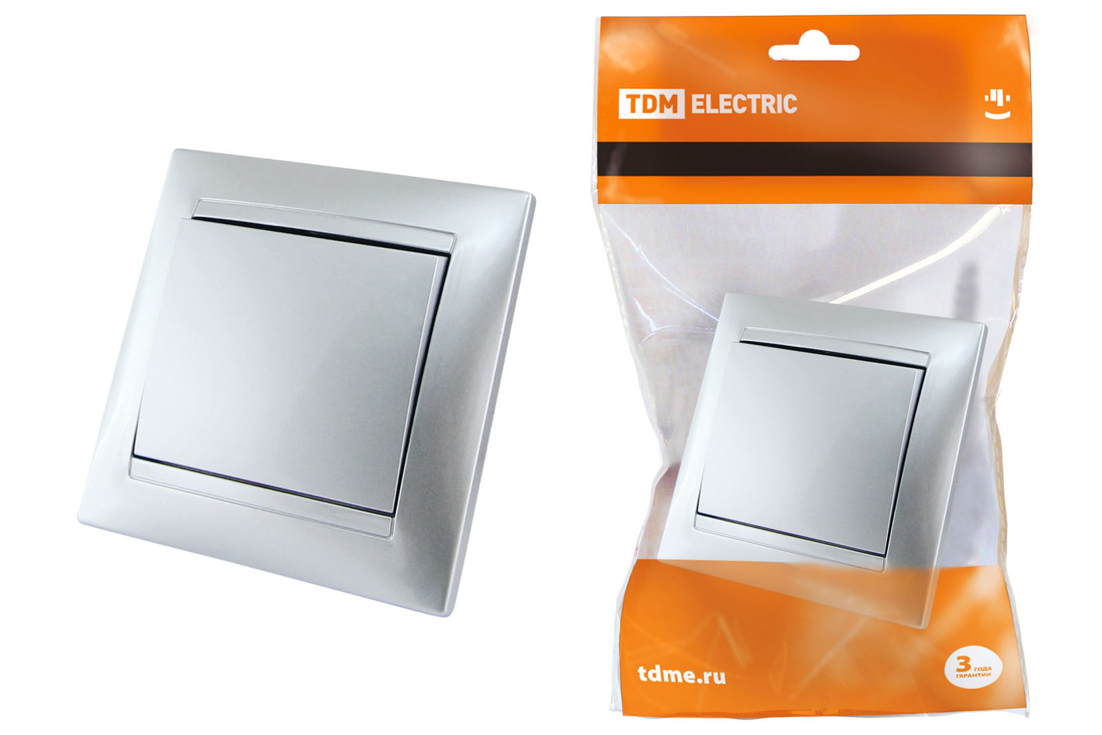 Выключатель 1 кл. 10А серебр. металлик Лама