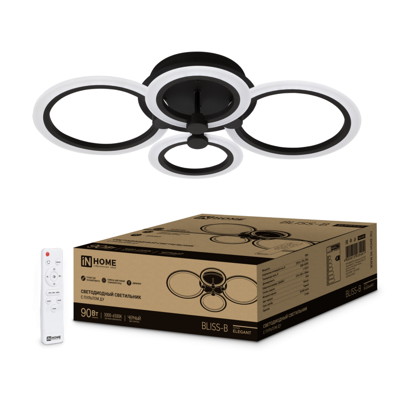 Светильник светодиодный ELEGANT BLISS-90B 90Вт 230В 3000-4000-6500K 7000Лм 610х400х130мм c пультом Д