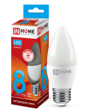 Лампа светодиодная LED-СВЕЧА-VC 8Вт 230В Е27 4000К 760Лм IN HOME Лампа светодиодная LED-СВЕЧА-VC 8Вт 230В Е27 4000К 760Лм IN HOME