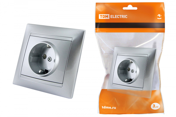 Розетка 2П+З 16А 250В с защ. шт. серебр. металлик Лама